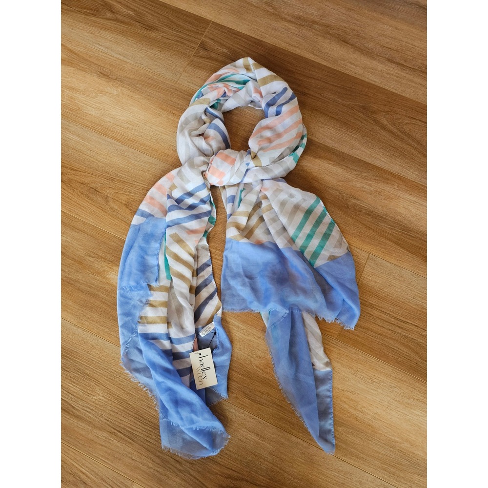 Hadley Wren Astel Stripe Scarf‎ Blue Polyester Lightweight 34x74 Wrap Feminine